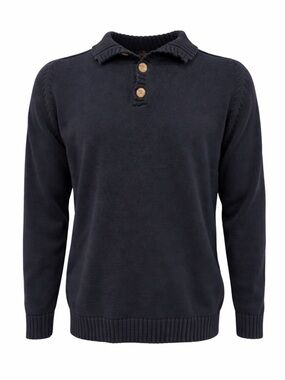 🛍️ Denver Hayes Navy Cotton Knit Henley Sweater Medium